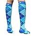 CompressionZ 30-40 mmHg Knee High Compression Socks Men & Women | Support Stockings for Travel, Nurses and Athletes (Argyle Blue, X-Large)