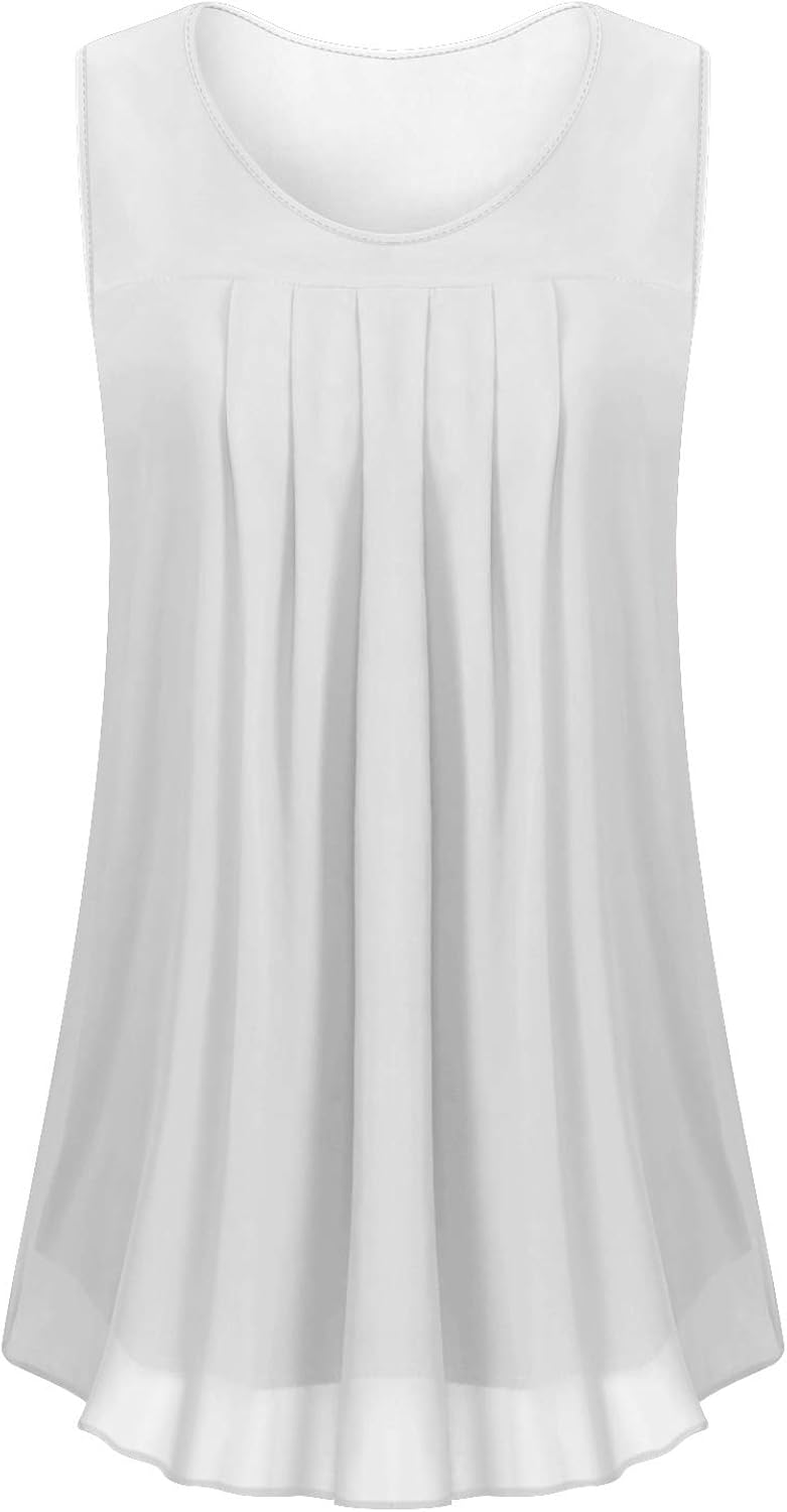 Cucuchy Womens Sleeveless Chiffon Blouses Double Layers Casual Tank Tunic Top