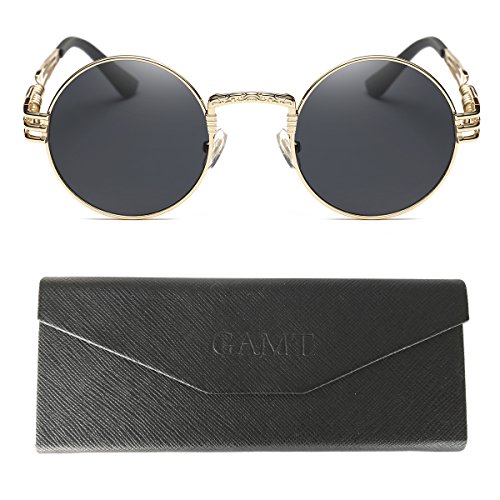 Gamt vintage steampunk round sunglasses metal frame for…