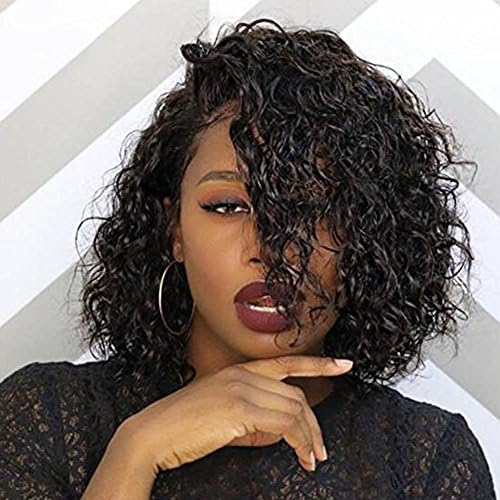 Full Lace Human Hair Short Wigs Curly for Women Brazilian Virgin Hair Short Bob Curly Human Hair Lace Front Wigs with Baby Hair Pre-plucked Hairline(10 Inch Lace Front Wig, Natural Color)