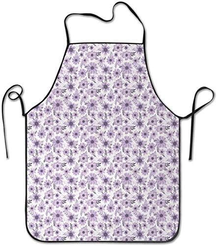 Delantal de seis pétalos de flores moradas con plantas de cuesta de