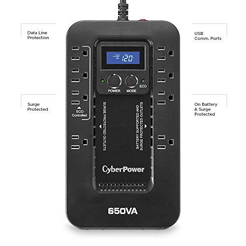 CyberPower EC650LCD Ecologic 650VA/390-Watts Energy Efficient Desktop LCD UPS