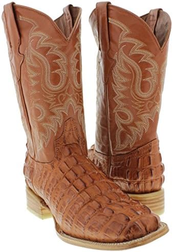 Team West Texas Legacy - Men's Cognac Crocodile Tail Print Leather Cowboy Boots Square Toe 8 D