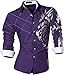 jeansian Men's Slim Loin Tattoo Long Sleeve Dress Shirt Z030 Purple L