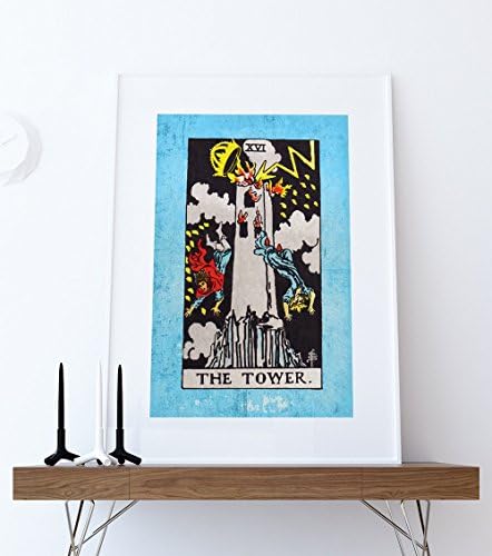 Tarot Print The Tower Retro Illustration Art Rider Print Vintage Giclee on Cotton Canvas or Paper Canvas Poster Wall Decor
