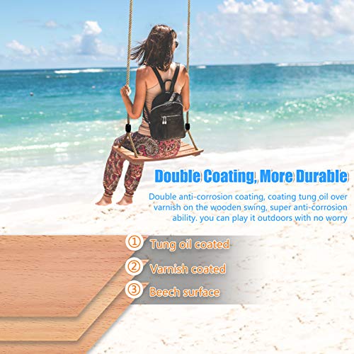 Holzschaukel Outdoor für Erwachsene Kinder, Schaukelsitz Holz mit Verstellbarem Hanfseil Schaukel Holz Outdoor für Garten Schaukel für Erwachsene bis 100 kg (17.7 x 7.9 in) – Bild 7