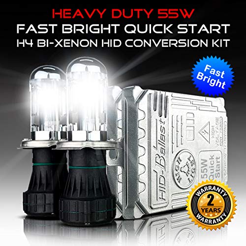 Heavy Duty 55W H4 Hi/Lo Bi-Xenon Dual Beams Hight Low HID Xenon Conversion Kit Headlight 12V Car Motorcycle (6000K Daylight White)