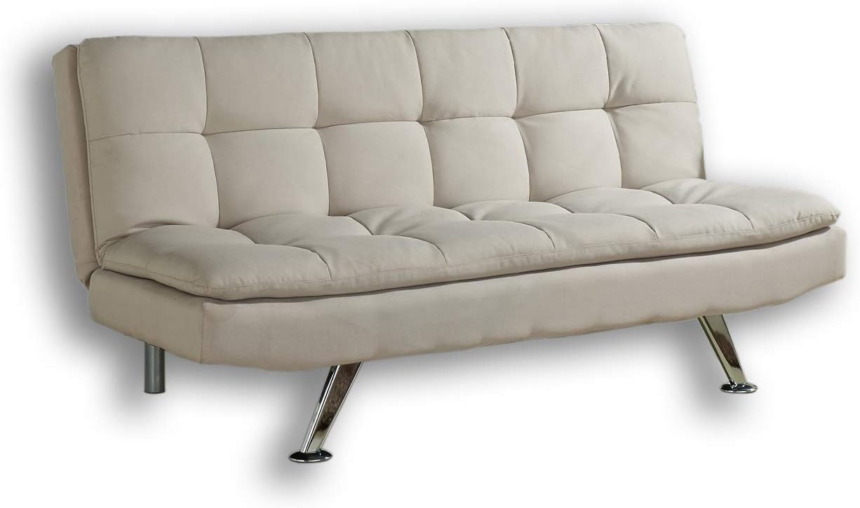Modern Fabric 3 Seat Sofa Bed with Chrome Legs in Choice of Five Stylish Colours (Cream) Amazon