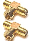 CESS F-Type TV Connector Male to 2 Female Extension Splitter Adapter - F Male to F Dual Female (rel) (2 Pack)