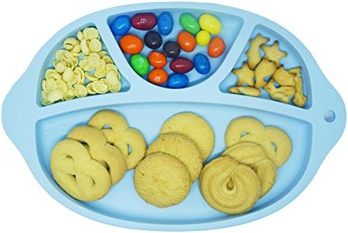 Premium Silicone Baby Placemat Blue, Divided Kids Plates Dinner Mat for Toddlers, Babies, Kids and Infants BPA Free, Dishwasher and Microwave Safe - No suction feaured, Baby Feeding Tray