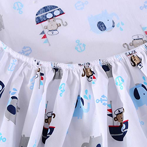 Wowelife Animal Baby Crib Sets Blue 7 Piece Monkey Elephant Lion and Giraffe Crib Bedding Sets Cotton with Bumpers(Sea Journey-7 Piece) - Thumbnail 4