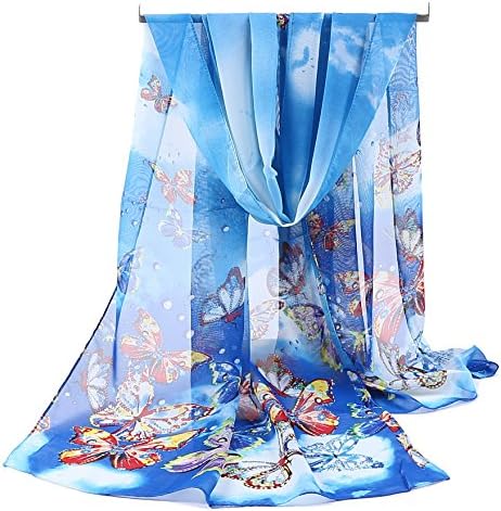 CANDIDO Pastel Butterfly Chiffon Women's Scarf Scarves Gauze Neckerchief Blue