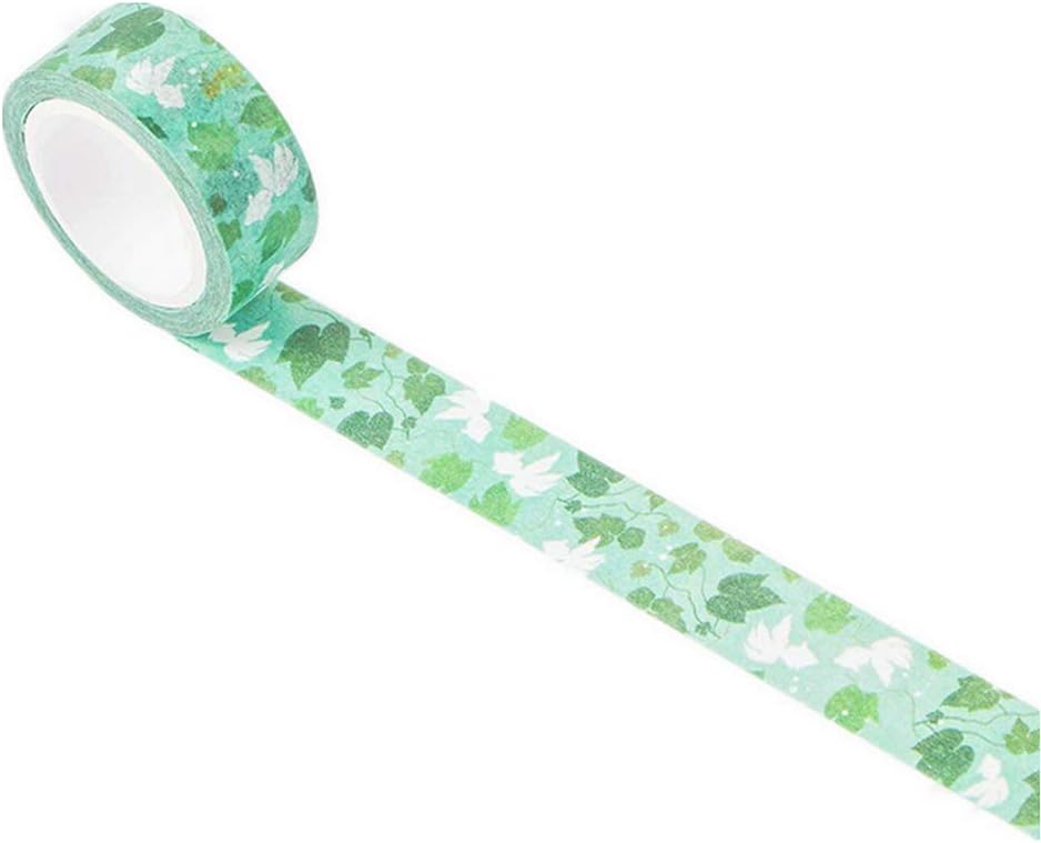 NLR Kyoto Style Japanese Masking Washi Tape Set | 4 Rolls | 0.6 Inch (15mm) Wide | for Scrapbooks, Photo Frames, Bullet Journals, Arts and Crafts. (Green Leaves)