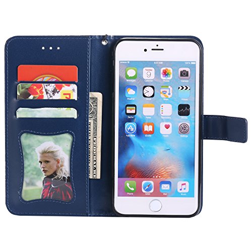 iPhone 6s Plus/6 Plus Case 5.5 Inch, ARSUE PU Leather Mandala Rattan Floral Flower Embossed Folio Flip Cover with Credit Card Holder Kickstand for Apple iPhone 6s Plus iPhone 6 Plus,Navy Blue