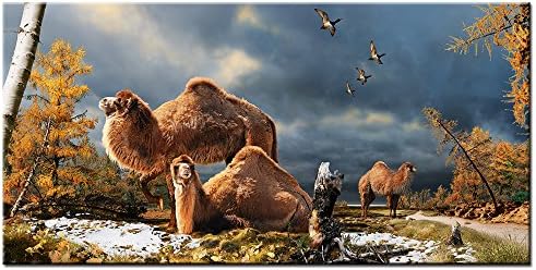LKY ART Wall Art Oil Painting Abstract Art Wall Scenery Picture For Living Room Wall Decor Oil Paintings Framed Stretched Easy To Hang 24X36Inches (Camel Wild Life Single Panel)