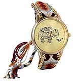 JewelryWe Womens Elephant Pattern Weaved Rope Band Adjustable Bracelet Quartz Watch Birthday Gift
