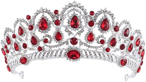 Stuff Baroque Wedding Bridal Girl Prom Jewelry Red Rhinestone Crown Tiara Headband Silver Plated