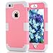 iPhone 5S Case, KAMII 3 Layers Verge Hybrid Soft Silicone Hard Plastic Triple Quakeproof Drop Resistance Protective Case Cover for iPhone 5/5S (Pink Grey)