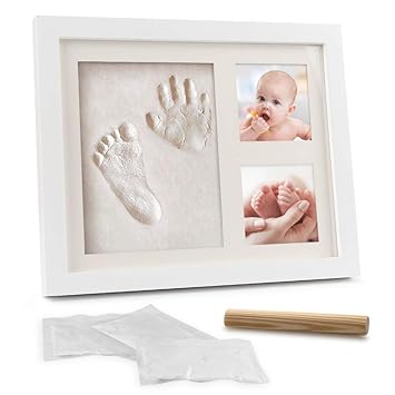 Samione Baby Handabdruck und Fußabdruck, Neugeborene Hand und Fuß Gipsabdruck Set [Schadstofffreiem Lehm], kostbarem Bilderra