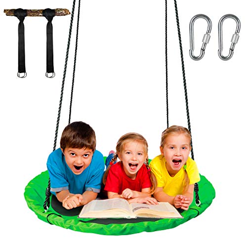 40" Saucer Tree Swing Set For Kids Adjustable Hanging Ropes With Straps For Outdoor Indoor Backyard Playground Flying Saucer Waterproof Saucer Accessories Included, 2 Years Warranty(Green) - Thumbnail 7
