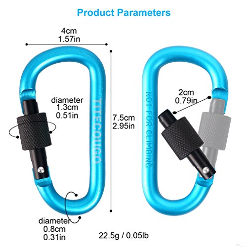 TITECOUGO Aluminum Alloy D-Ring High Strength Carabiner Key Chain Clip Hook For Camping Hiking outdoor (Not for Climbing) Sky Blue Black