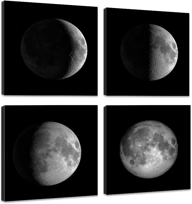 VIIVEI The Moon Phases Black and White Canvas Wall Art Prints Pictures Photo Paintings Home Office Decals Decor Decorations Stretched Artwork Ready to Hang