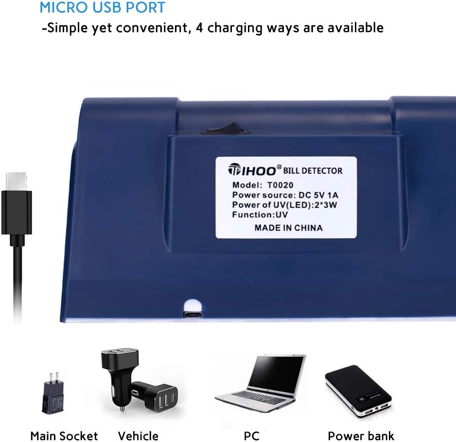TIHOO Counterfeit Bill Detector with LED UV Light, Money Marker Counterfeits Money Detector, Fake Money Detector Machine for Bill, Blue : Office Products