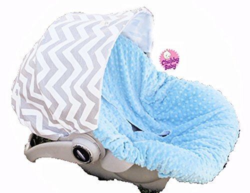 Baby Car seat Cover, Canopy in grey& white Chevron. Seat in baby blue
minky. FREE Strap Covers included Baby Car seat Cover, Canopy in grey& white Chevron. Seat in baby blue
minky. FREE Strap Covers included
