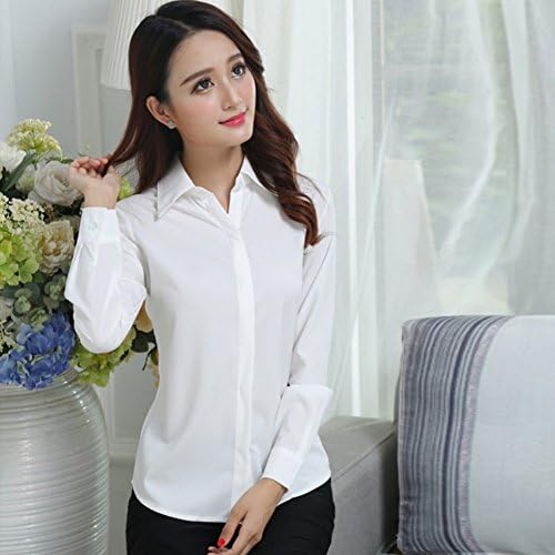 Henghzi Women's Office Slim White Shirt Blouse Long Sleeve Formal Button Top