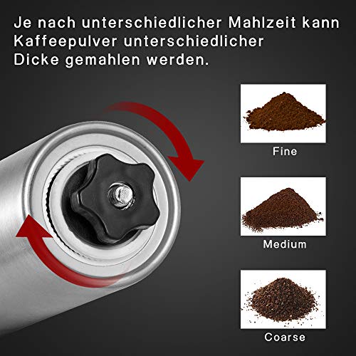 ERWEY Kaffeemühle Manuell mit Keramikmahlwerk Kaffeemühle Hand Handkaffeemühle aus Edelstahl Espressomühle mit… – Bild 8