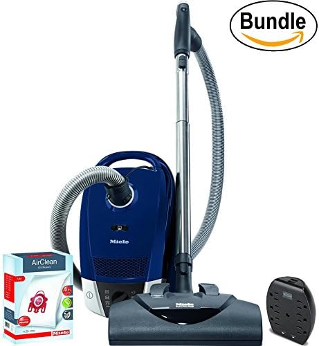 Vacuum Cleaner Bundle Miele Compact C2 Electro+ Powerline Canister Vacuum, Marine Blue, ReVIVE Rapid Dual USB 6 Outlet Wall AC Adapter, AirClean 3D Efficiency Dust Bag, Type FJM, 4 Bags and 2 Filters
