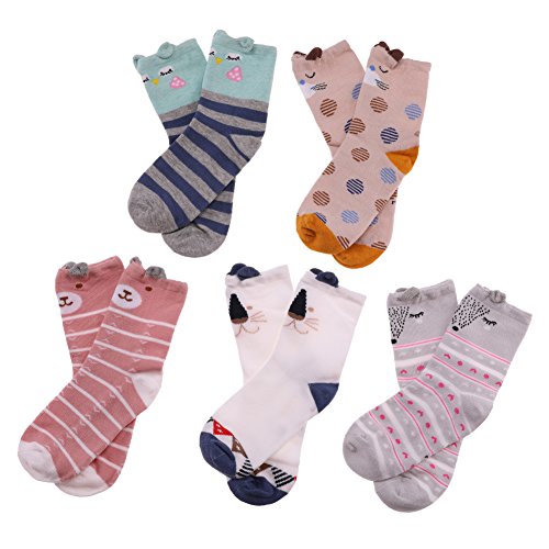 LINEMIN Cotton Novelty 3D Cartoon Seamless Toddler Girls Boys Kids Socks 5 Pack (3D Animal, S 3-5 Year Old)