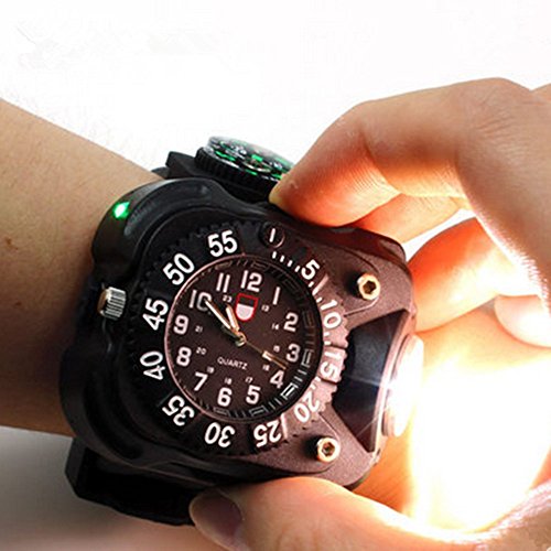 Rechargeable 350 Lumens Led Torch Wrist Light, WaterproofSport Watch Flashlightwith Compass Tactical Flashlights for Running, Hiking, Camping, Biking,Climbing for Birthday Gift (Classic Black)