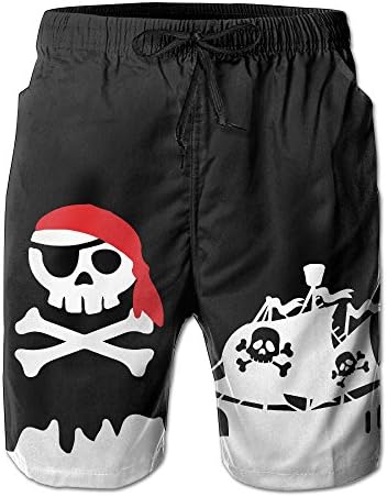 SSUMMINGG Mens Pirates Skull Bone Cool Summer Quick-drying Swim Trunks Beach Shorts Board Shorts Medium