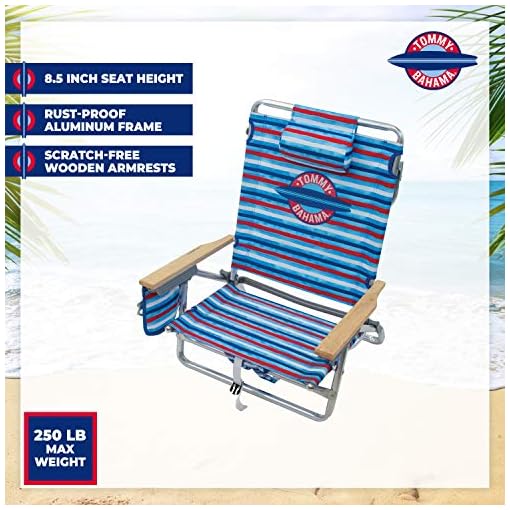 Tommy Bahama 5Position Classic Lay Flat Folding Backpack Beach Chair