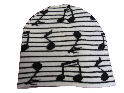 White and Black Music Note Winter Hat Cap Beanie