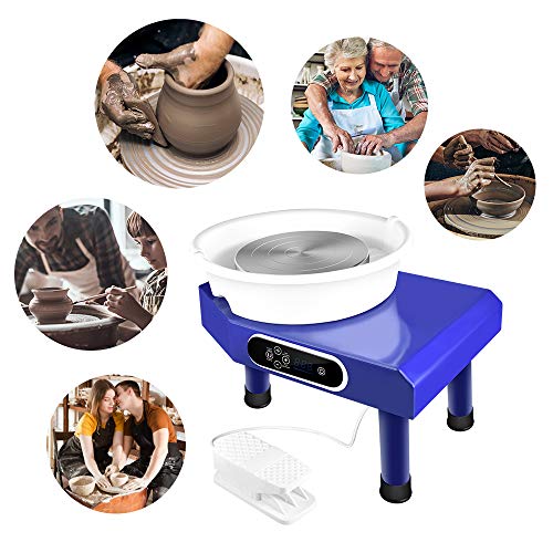 SEAAN Electric Pottery Wheel Machine 25CM Pottery Throwing Ceramic Machine LCD Touch Ceramic DIY Clay Tool for Ceramic Work Art Clay with 10 Pcs Clay Sculpting Tools, Foot Pedal (Blue-LCD/Foot Pedal) - Thumbnail 5