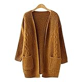 SAYM Women's Twist Pockets School Wear Sweater Loose Long Knit Cardigan
