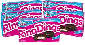 Drake's Ring Dings, 40 Individually Wrapped Ring-Shaped Devils Food Cakes, (Pack of 5)