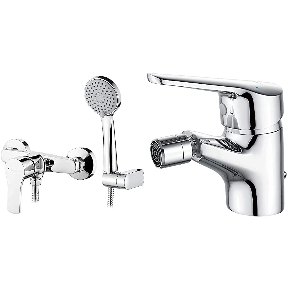 Ibergrif-M12057-Star-Completo-de-Grifo-Mezclador-de-Ducha-Monomando-con-Alcachofa-Soporte-Manguera-Cromo-Plata