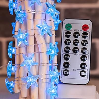 Silverstro Nautical Theme String Lights, 10ft 30 LEDs Ocean Starfish Fairy Lights with Remote, USB & Battery Operated… 51w%2BtyAX5TS