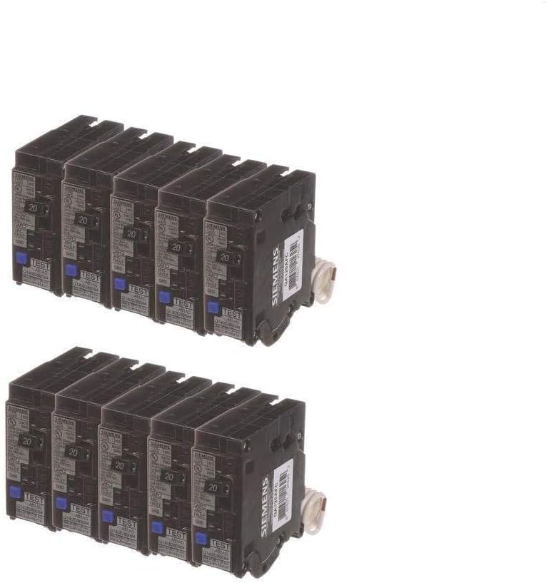 Siemens BUNQAAFC2010 QA120AFC 20 Amp Single Pole Combination AFCI Circuit Breakers (10 Pack), Black - - 