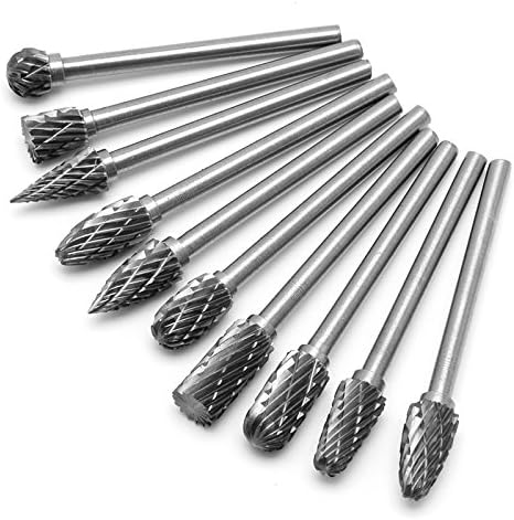 10 x Carbide Burr Set Drill End Mill Diamond Grinder for Dremel Rotary Tools Milling Cutter Engraving Bits Grinder Drill Wood Drilling Carving Engraving