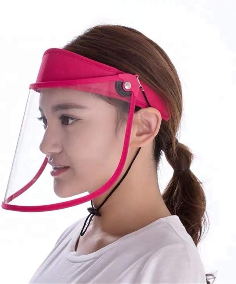 Protective Face Shield Mask Plastic Transparent Double-said Anti-fog Isolation Anti-splash Mask Pvc Uv Protection Sun Hat,Red