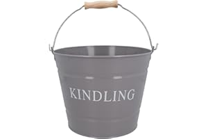 Grey Kindling Wood Storage Premium Bucket + Handle Fireside Fireplace Holder