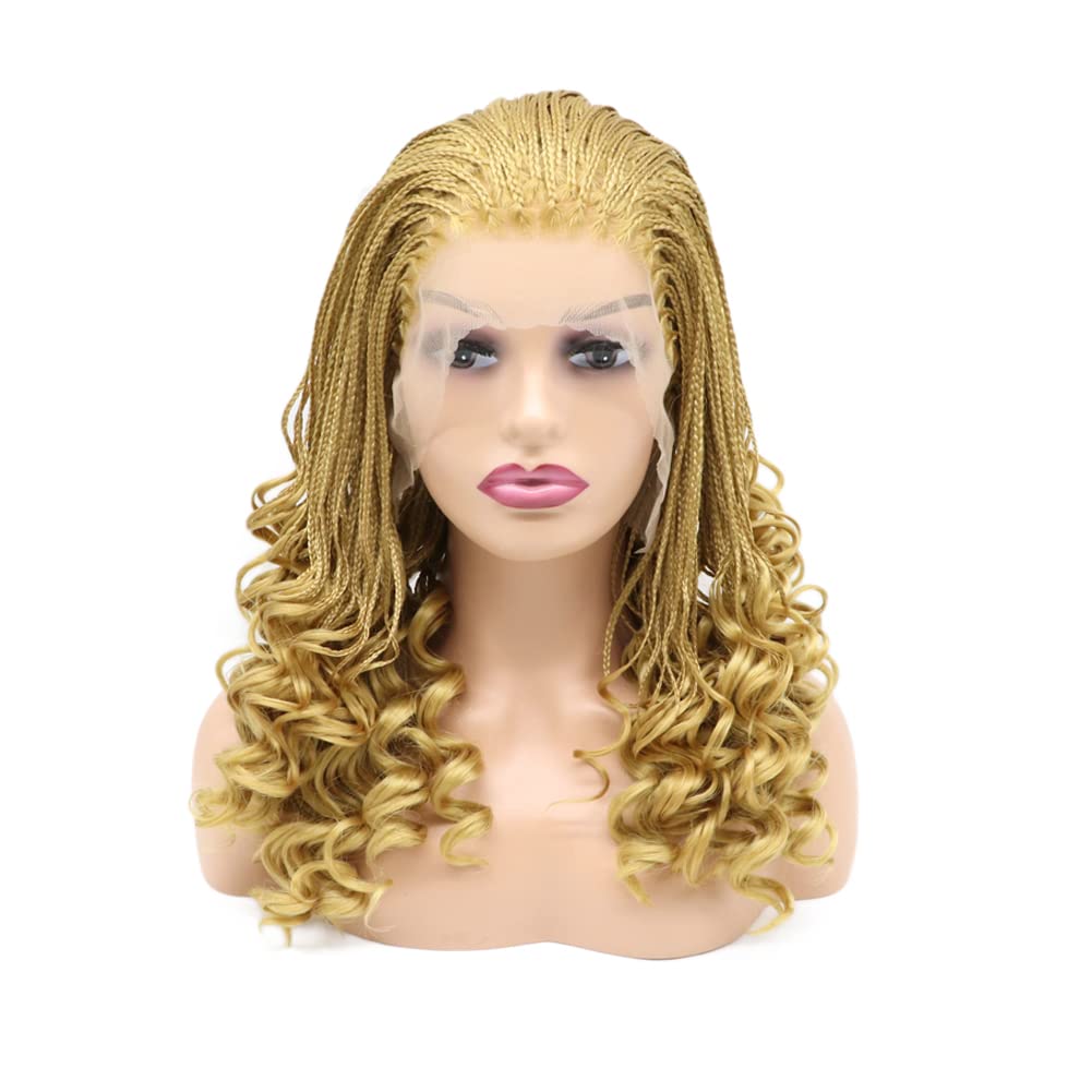 AFBeauty Blonde 613 Braid Wig Blonde Box Braided with Curly Tips Fully Handmade Synthetic Curly Ends Lace Braiding Hair Heat Resistant Fiber Box Braided Makeup Wigs for Women