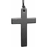 Shungite Cross - Necklace Made of Rare Authentic Black Russian Stone - Handmade - TOLVU