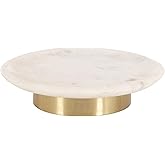 Kate and Laurel Sevienne Modern Glam Round Marble Tray, 10 Inch Diameter, White and Gold, Contemporary Scooped Pedestal Tray 