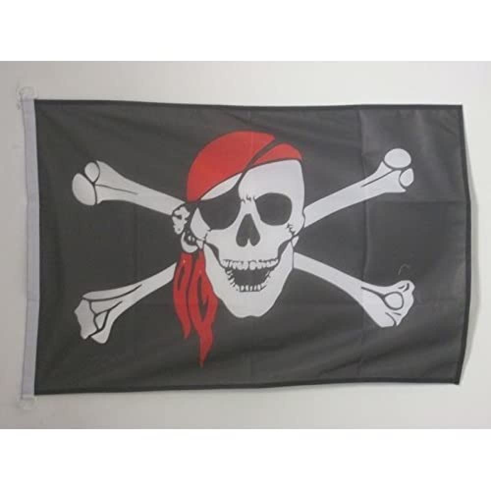 AZ FLAG - Pirate Red Bandana Flag - 3x5 Ft - For Outdoor - Jolly Roger Banner Knitted Polyester with Two Plastic Rings - Fade Resistant - Vivid Colors - 3' x 5' Feet - 150x90 Cm