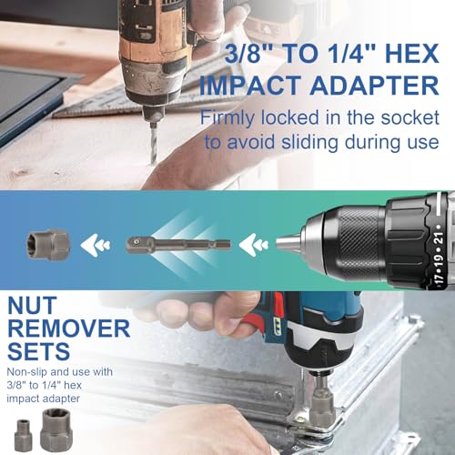 26 Pieces Anti-Theft Screw Nut Extractor Set, Chrome Steel with Hex Adapter, Broken Bolt Extractor for Removing Bolts, Nuts and Screws